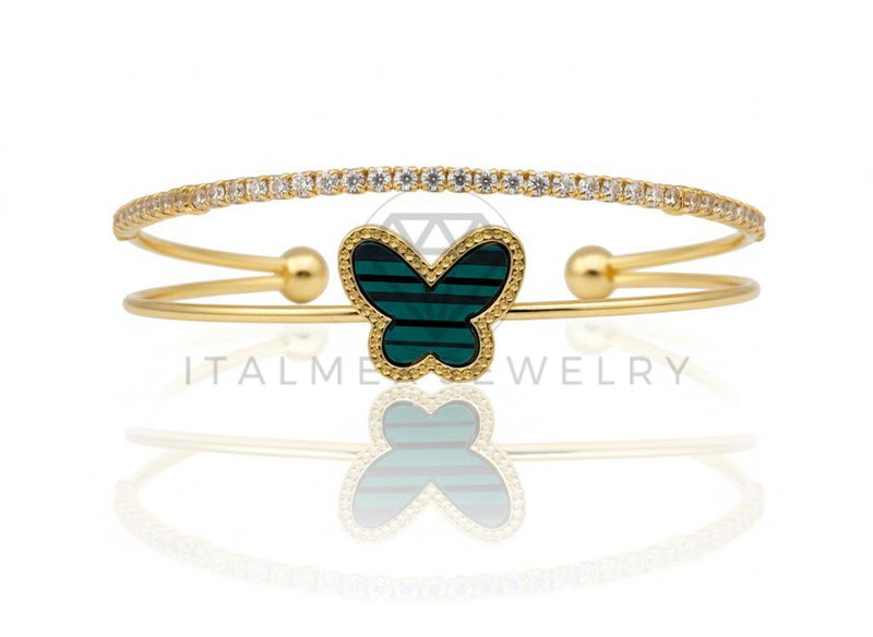 Pulsera de Lujo - 106807 - Pulsera Ajustable Mariposa Verde Diseño Europeo CZ Clara - Oro Laminado 18K