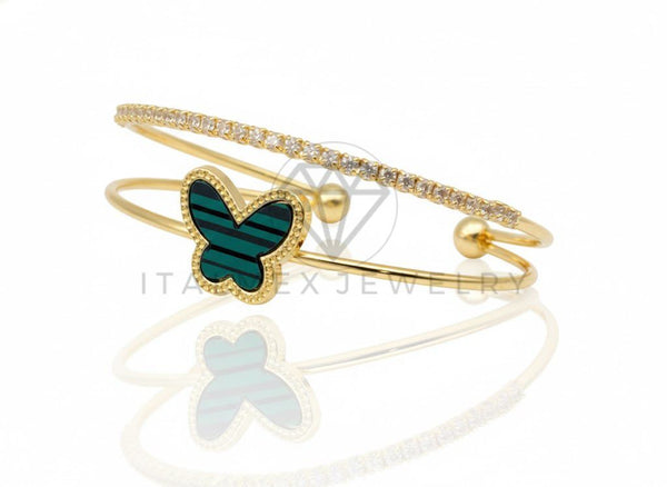 Pulsera de Lujo - 106807 - Pulsera Ajustable Mariposa Verde Diseño Europeo CZ Clara - Oro Laminado 18K