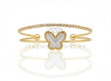 Pulsera de Lujo - 106808 - Pulsera Ajustable Mariposa Blanca CZ Clara - Oro Laminado 18K