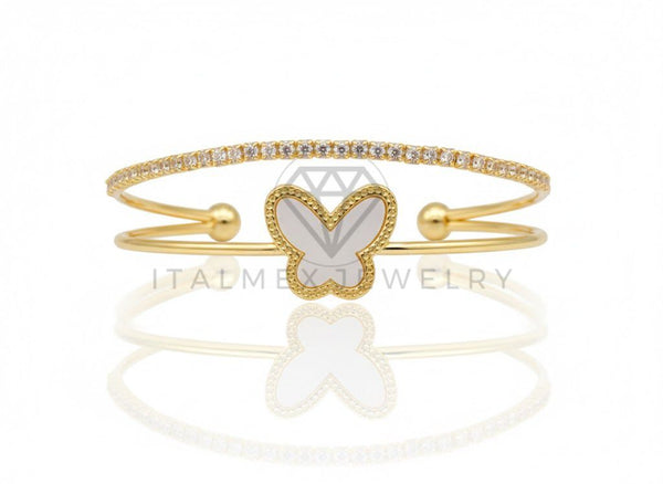 Pulsera de Lujo - 106808 - Pulsera Ajustable Mariposa Blanca CZ Clara - Oro Laminado 18K
