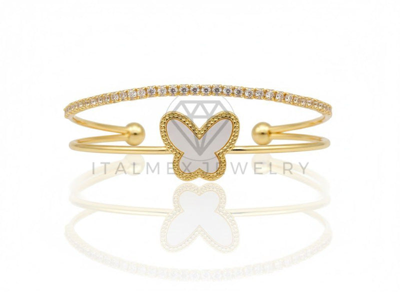 Pulsera de Lujo - 106808 - Pulsera Ajustable Mariposa Blanca CZ Clara - Oro Laminado 18K