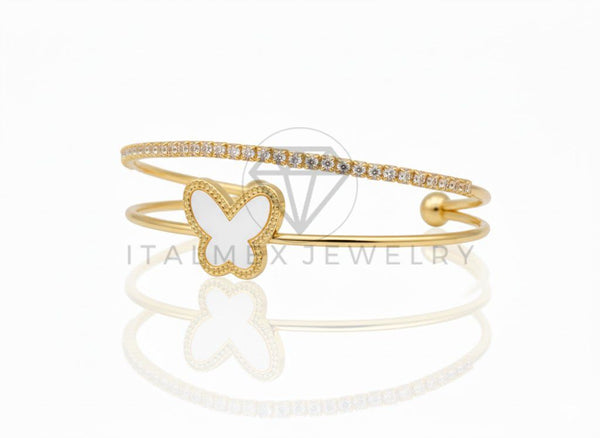 Pulsera de Lujo - 106808 - Pulsera Ajustable Mariposa Blanca CZ Clara - Oro Laminado 18K