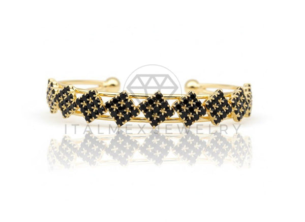 Pulsera de Lujo - 106809 - Pulsera Ajustable CZ Negra - Oro Laminado 18K