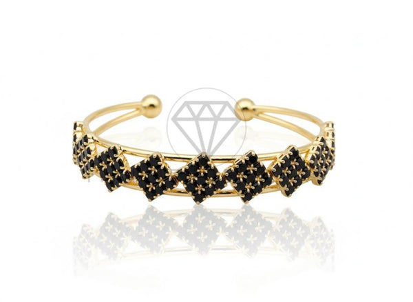 Pulsera de Lujo - 106809 - Pulsera Ajustable CZ Negra - Oro Laminado 18K