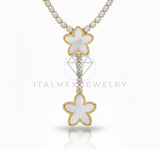 Juego de Lujo - 106811 - Juego Flor Blanca CZ Clara - Oro Laminado 18K