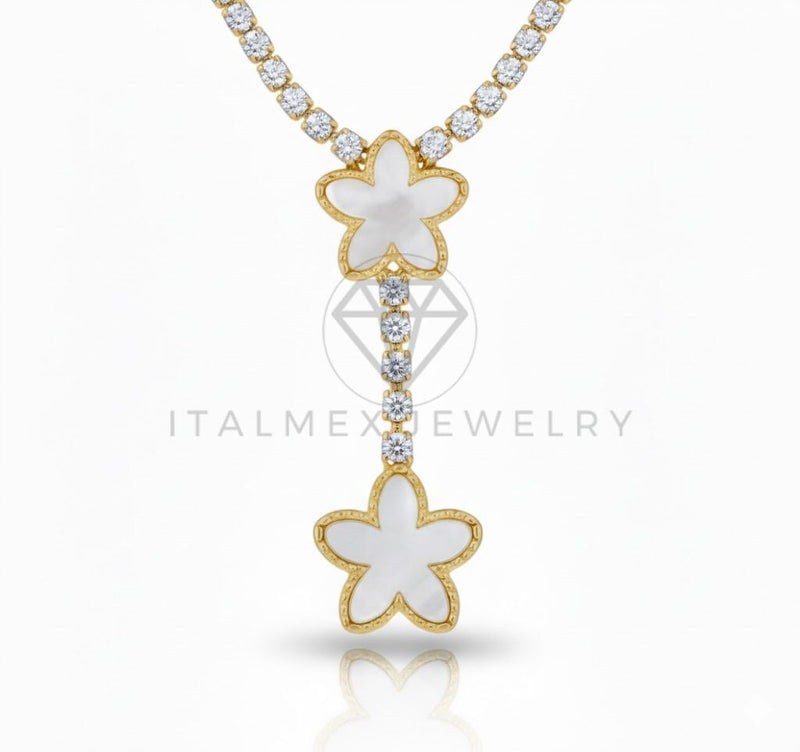 Juego de Lujo - 106811 - Juego Flor Blanca CZ Clara - Oro Laminado 18K