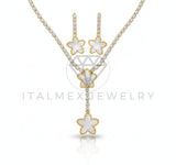 Juego de Lujo - 106811 - Juego Flor Blanca CZ Clara - Oro Laminado 18K