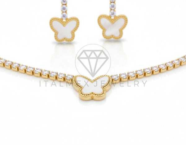 Juego de Lujo - 106812 - Juego Mariposa Blanca CZ Clara - Oro Laminado 18K