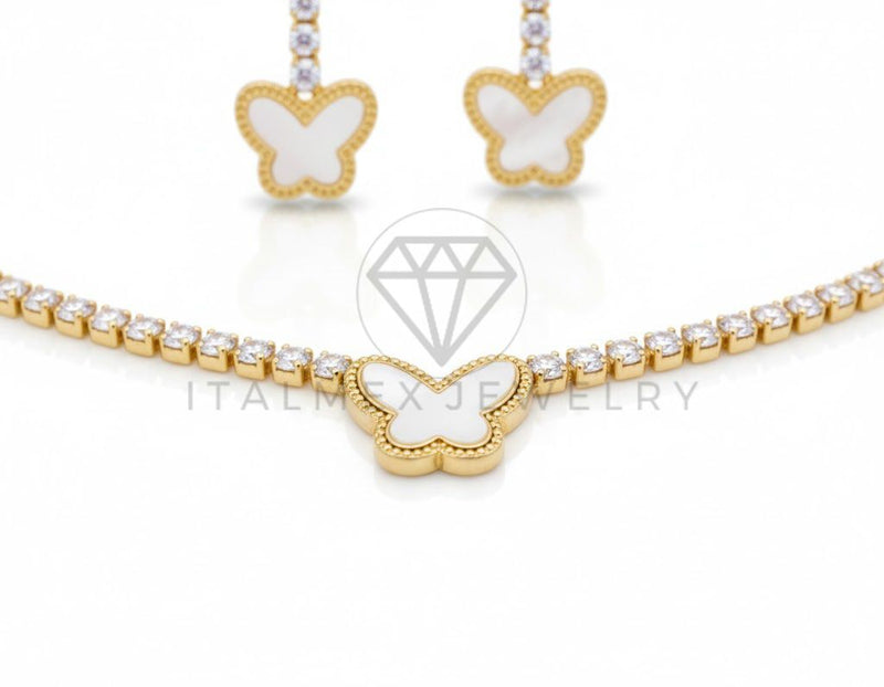 Juego de Lujo - 106812 - Juego Mariposa Blanca CZ Clara - Oro Laminado 18K