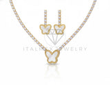 Juego de Lujo - 106812 - Juego Mariposa Blanca CZ Clara - Oro Laminado 18K