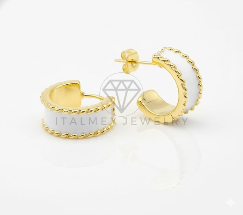 Arete de Lujo - 106813 - Arete Blanca - Oro Laminado 18K