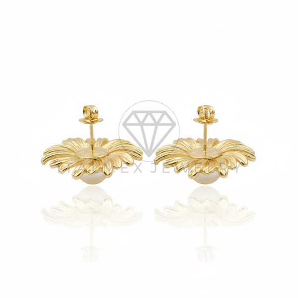 Arete de Lujo - 106815 - Arete Flor con Perla - Oro Laminado 18K