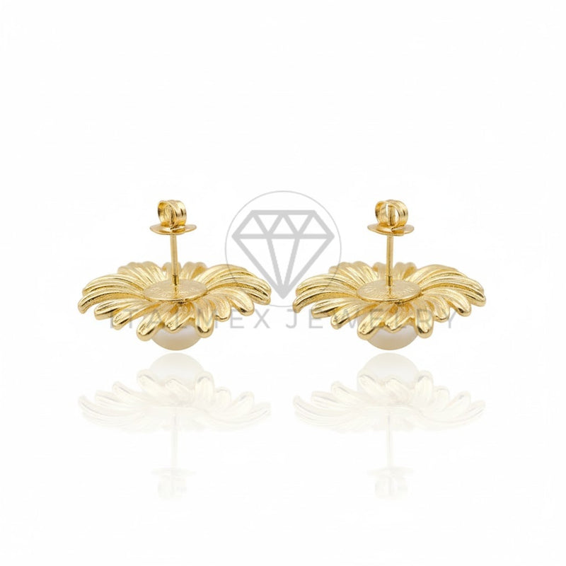 Arete de Lujo - 106815 - Arete Flor con Perla - Oro Laminado 18K