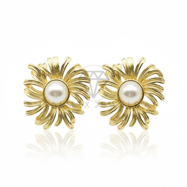Arete de Lujo - 106815 - Arete Flor con Perla - Oro Laminado 18K
