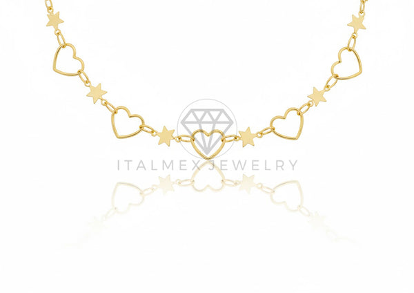 Collar Elegante - 106816 - Collar Corazon y Estrella - Oro Laminado 18K