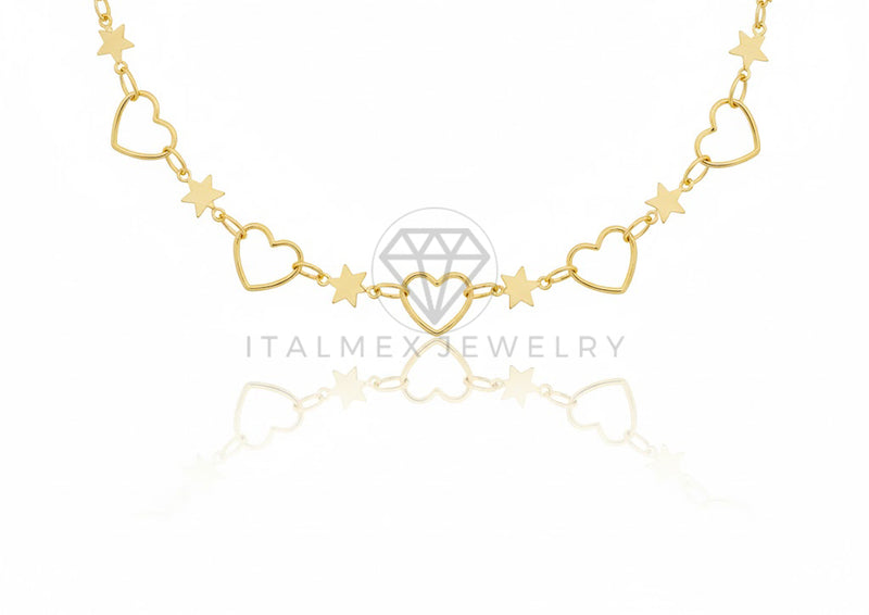 Collar Elegante - 106816 - Collar Corazon y Estrella - Oro Laminado 18K