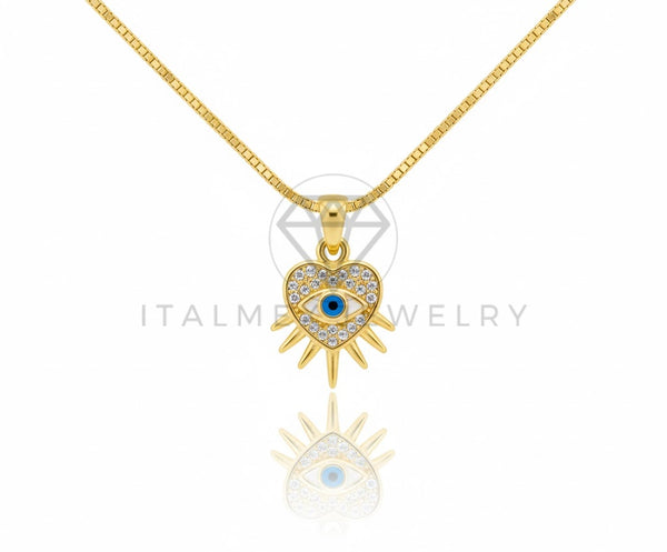 Collar Elegante - 106817 - Collar Ojo Turco y Corazon CZ Clara - Oro Laminado 18K