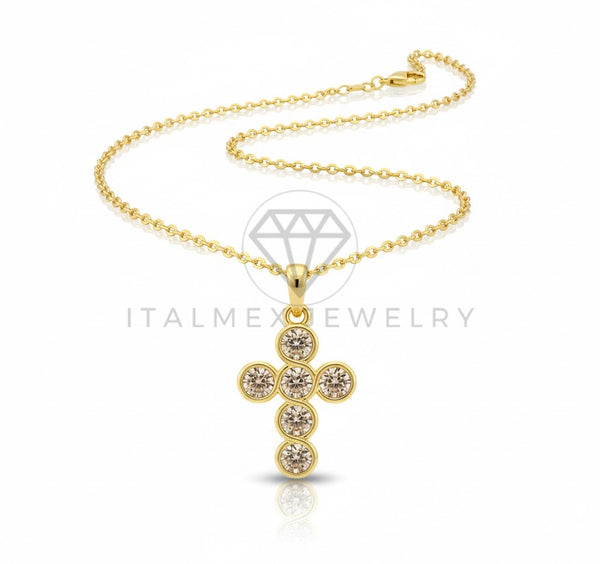 Collar Elegante - 106818 - Collar Cruz CZ Clara - Oro Laminado 18K