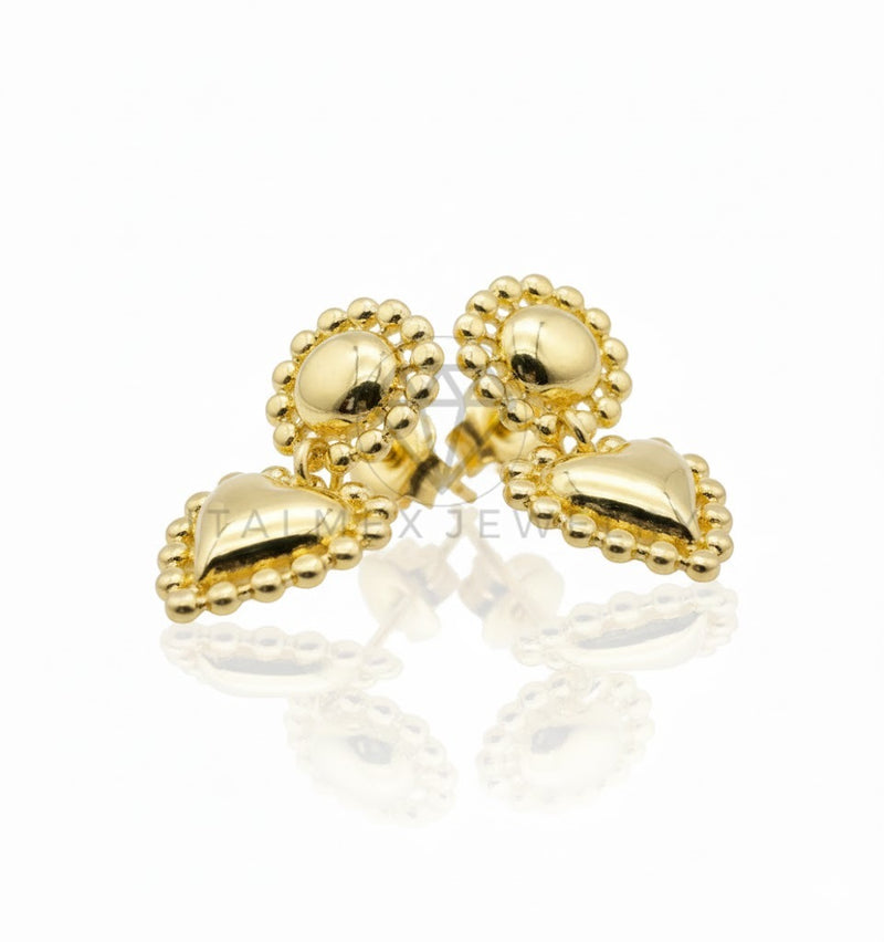 Arete de Lujo - 106819 - Arete Circulo y Corazon - Oro Laminado 18K