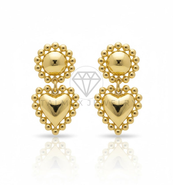 Arete de Lujo - 106819 - Arete Circulo y Corazon - Oro Laminado 18K