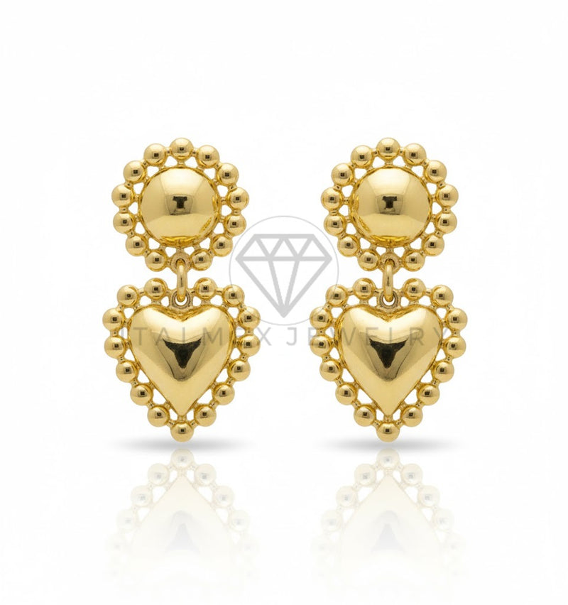 Arete de Lujo - 106819 - Arete Circulo y Corazon - Oro Laminado 18K