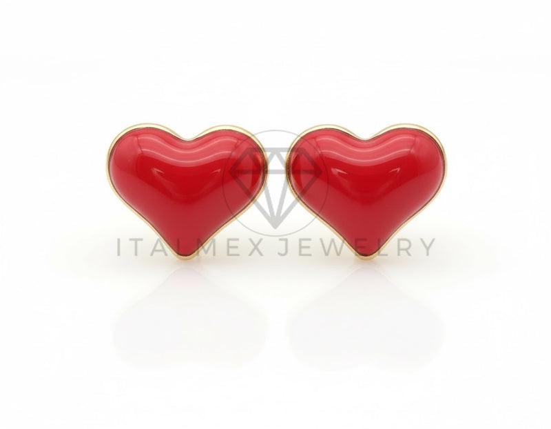 Arete de Lujo - 106822 - Arete Corazon Rojo - Oro Laminado 18K
