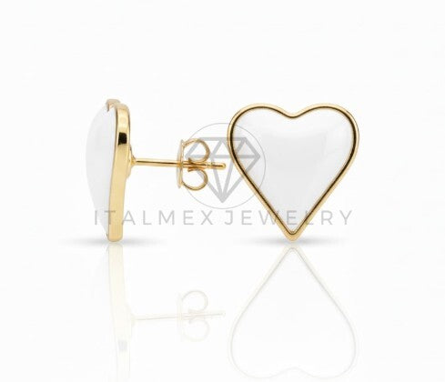 Arete de Lujo - 106823 - Arete Corazon Blanco - Oro Laminado 18K