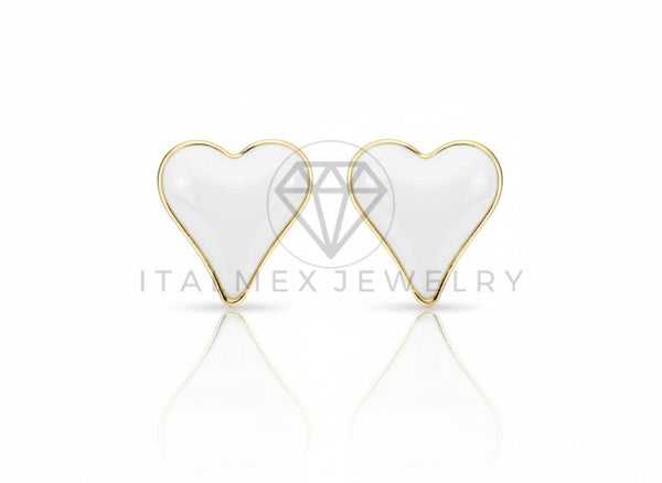 Arete de Lujo - 106823 - Arete Corazon Blanco - Oro Laminado 18K