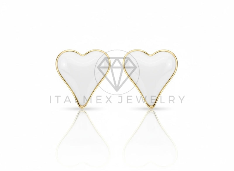 Arete de Lujo - 106823 - Arete Corazon Blanco - Oro Laminado 18K