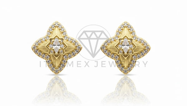 Arete de Lujo - 106824 - Broquel Inspirado diseñador Europeo CZ Clara - Oro Laminado 18K