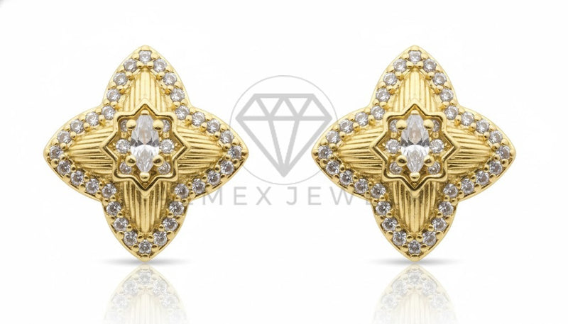 Arete de Lujo - 106824 - Broquel Inspirado diseñador Europeo CZ Clara - Oro Laminado 18K