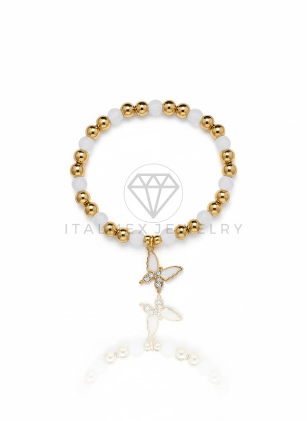 Pulsera de Lujo - 106833 - Pulsera Mariposa Blanca y CZ Clara - Oro Laminado 18K