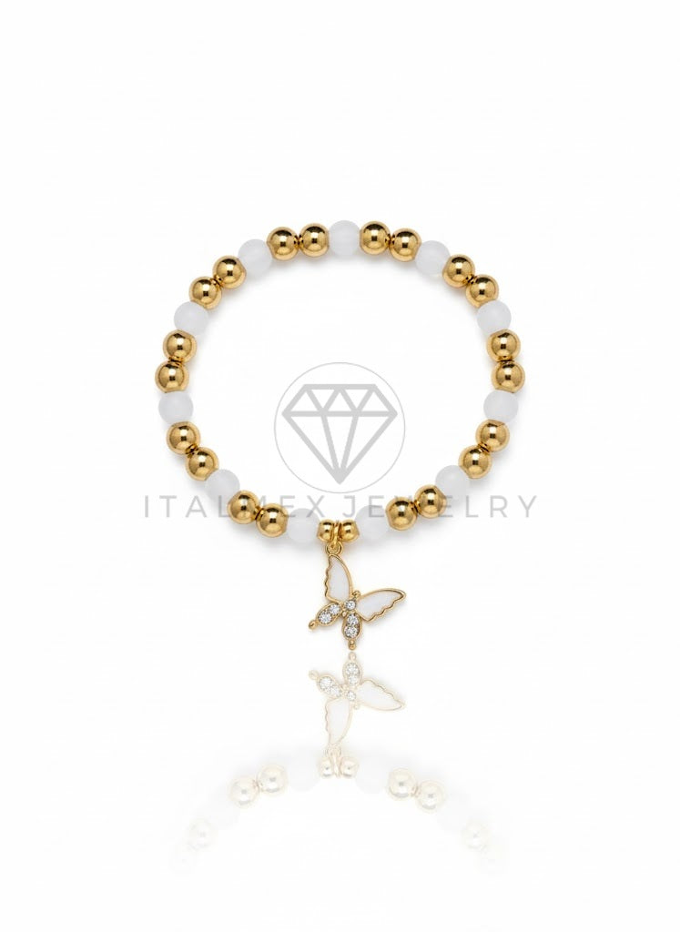 Pulsera de Lujo - 106833 - Pulsera Mariposa Blanca y CZ Clara - Oro Laminado 18K
