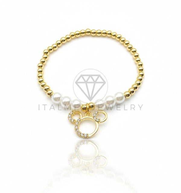 Pulsera de Lujo - 106837 - Pulsera Inspirado en Mickey CZ Clara y Perlitas - Oro Laminado 18K