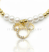 Pulsera de Lujo - 106837 - Pulsera Inspirado en Mickey CZ Clara y Perlitas - Oro Laminado 18K