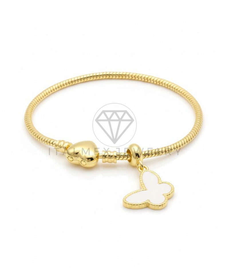 Pulsera de Lujo - 106838 - Pulsera Mariposa Blanca y Corazon - Oro Laminado 18K