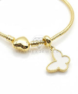 Pulsera de Lujo - 106838 - Pulsera Mariposa Blanca y Corazon - Oro Laminado 18K