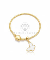 Pulsera de Lujo - 106838 - Pulsera Mariposa Blanca y Corazon - Oro Laminado 18K