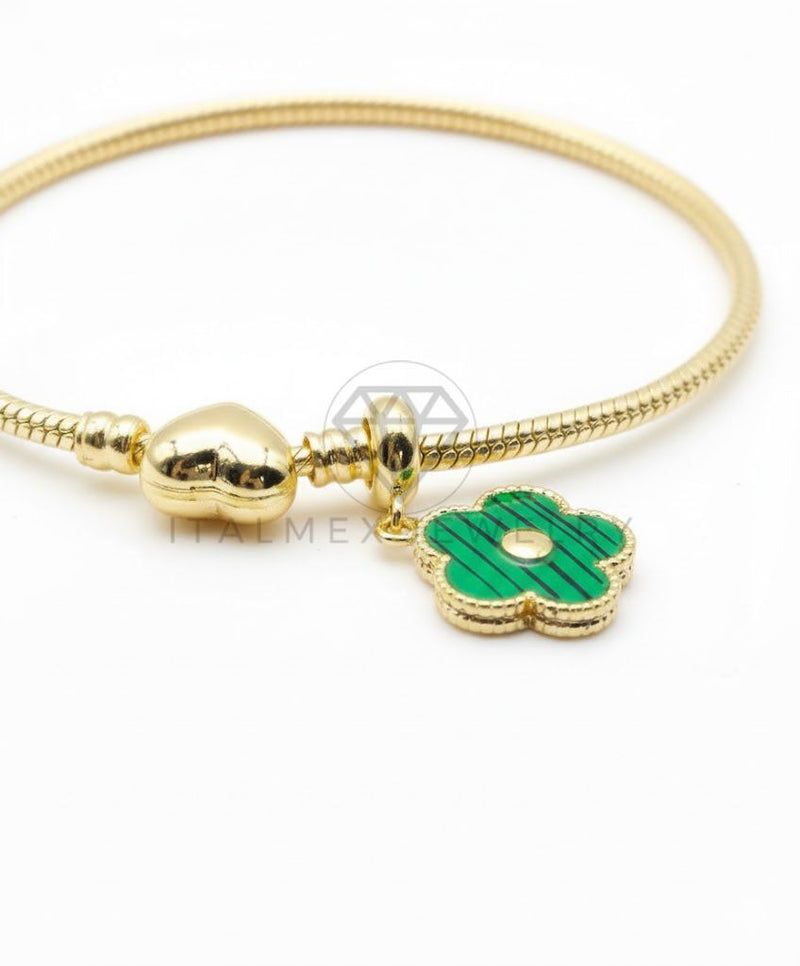 Pulsera de Lujo - 106840 - Pulsera Flor Diseño Europeo con Corazon - Oro Laminado 18K