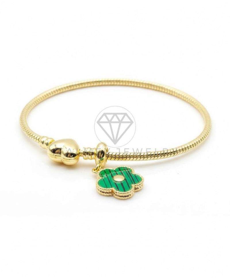 Pulsera de Lujo - 106840 - Pulsera Flor Diseño Europeo con Corazon - Oro Laminado 18K