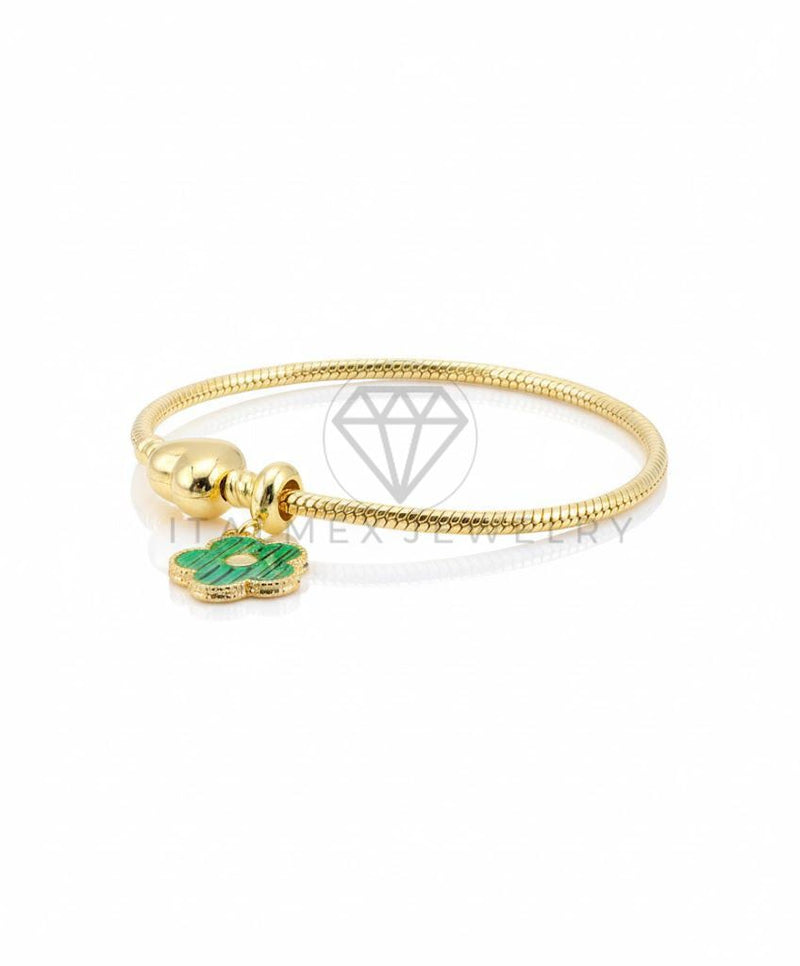 Pulsera de Lujo - 106840 - Pulsera Flor Diseño Europeo con Corazon - Oro Laminado 18K