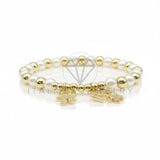 Pulsera de Lujo - 106842 - Pulsera Perlas con Dijes de Candado y Llave CZ Clara - Oro Laminado 18K