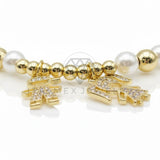 Pulsera de Lujo - 106842 - Pulsera Perlas con Dijes de Candado y Llave CZ Clara - Oro Laminado 18K