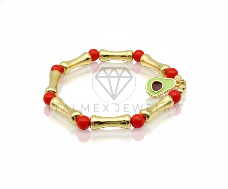 Pulsera de Lujo - 106843 - Pulsera Aguacate con Bolitas Rojas - Oro Laminado 18K