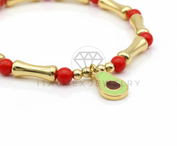 Pulsera de Lujo - 106843 - Pulsera Aguacate con Bolitas Rojas - Oro Laminado 18K