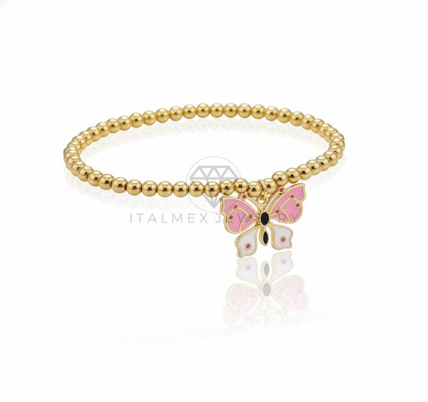 Pulsera de Lujo - 106846 - Pulsera Mariposa Rosa y Blanca - Oro Laminado 18K