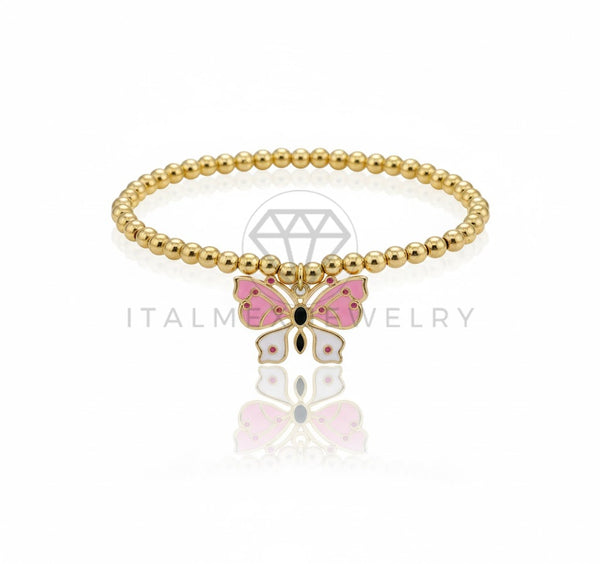 Pulsera de Lujo - 106846 - Pulsera Mariposa Rosa y Blanca - Oro Laminado 18K