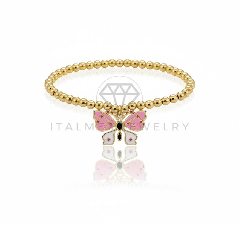 Pulsera de Lujo - 106846 - Pulsera Mariposa Rosa y Blanca - Oro Laminado 18K