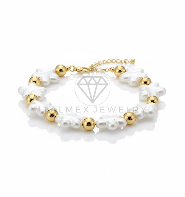 Pulsera de Lujo - 106852 - Pulsera Perlitas de Flores - Oro Laminado 18K