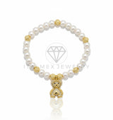 Pulsera de Lujo - 106853 - Pulsera Osito CZ Clara con Perlitas - Oro Laminado 18K